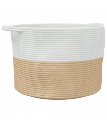 vidaXL Laundry Basket Beige and White Ø55x36 cm Cotton — Size: 55 x 36 cm