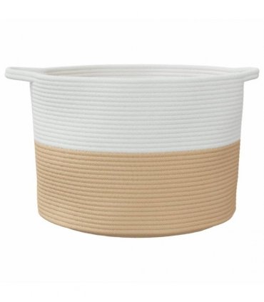 vidaXL Laundry Basket Beige and White Ø55x36 cm Cotton — Size: 55 x 36 cm