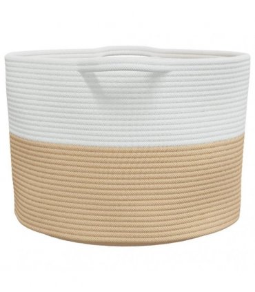 vidaXL Laundry Basket Beige and White Ø55x36 cm Cotton — Size: 55 x 36 cm