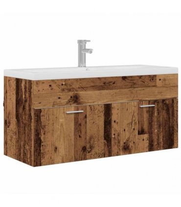 vidaXL Bathroom Cabinet Old Wood 100 x 38.5 x 46 cm Engineered Wood — Model: with faucet
