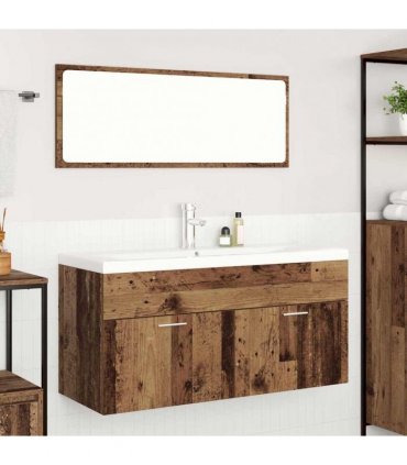 vidaXL Bathroom Cabinet Old Wood 100 x 38.5 x 46 cm Engineered Wood — Model: with faucet