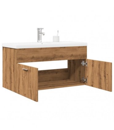 vidaXL Bathroom Sink Cabinet with Built-in Basin Artisan Oak — Size: 90 x 38.5 x 46 cm, Model: without faucet