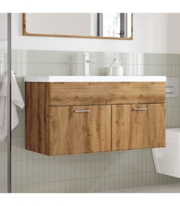 vidaXL Bathroom Sink Cabinet with Built-in Basin Artisan Oak — Size: 90 x 38.5 x 46 cm, Model: without faucet