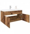 vidaXL Sink Cabinet with Built-in Basin Old Wood Engineered Wood — Size: 90 x 38.5 x 46 cm, Model: with faucet