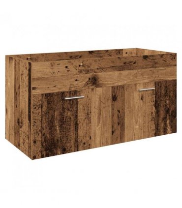 vidaXL Sink Cabinet with Built-in Basin Old Wood Engineered Wood — Size: 90 x 38.5 x 46 cm, Model: with faucet