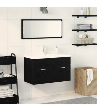 vidaXL Bathroom Cabinet Black Oak 90 x 38.5 x 46 cm Engineered Wood — Model: with faucet