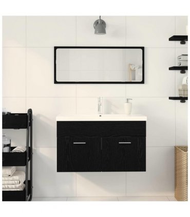 vidaXL Bathroom Cabinet Black Oak 90 x 38.5 x 46 cm Engineered Wood — Model: with faucet