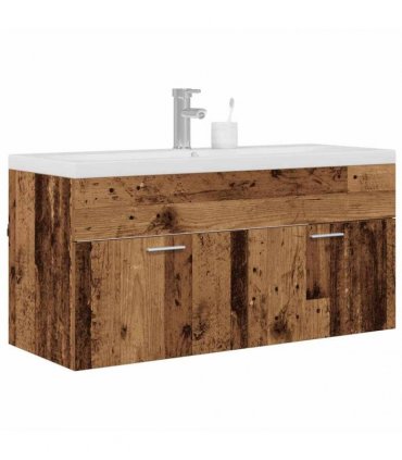 vidaXL Bathroom Cabinet Old Wood 100 x 38.5 x 46 cm Engineered Wood — Model: without faucet
