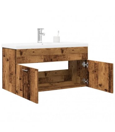 vidaXL Bathroom Sink Cabinet with Built-in Basin Old Wood — Size: 90 x 38.5 x 46 cm, Model: without faucet