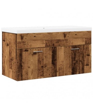 vidaXL Bathroom Sink Cabinet with Built-in Basin Old Wood — Size: 90 x 38.5 x 46 cm, Model: without faucet