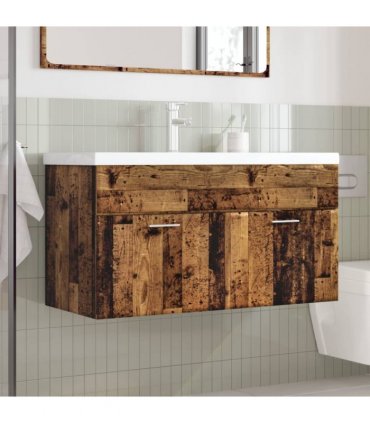 vidaXL Bathroom Sink Cabinet with Built-in Basin Old Wood — Size: 90 x 38.5 x 46 cm, Model: without faucet