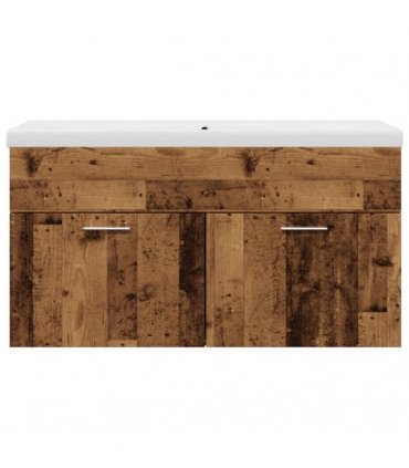 vidaXL Bathroom Sink Cabinet with Built-in Basin Old Wood — Size: 90 x 38.5 x 46 cm, Model: without faucet