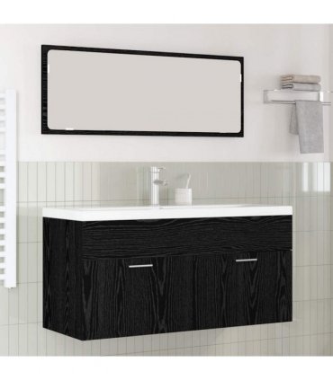 vidaXL Bathroom Cabinet Black Oak 100 x 38.5 x 46 cm Engineered Wood — Model: with faucet