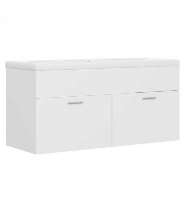 vidaXL Sink Cabinet with Built-in Basin White Engineered Wood — Size: 100 x 38.5 x 46 cm, Model: without faucet