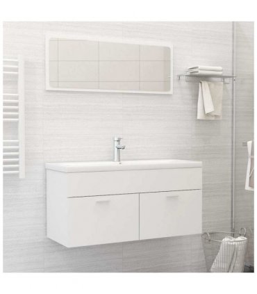 vidaXL Sink Cabinet with Built-in Basin White Engineered Wood — Size: 100 x 38.5 x 46 cm, Model: without faucet