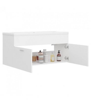 vidaXL Sink Cabinet with Built-in Basin White Engineered Wood — Size: 100 x 38.5 x 46 cm, Model: without faucet