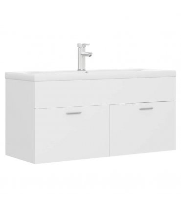 vidaXL Sink Cabinet with Built-in Basin White Engineered Wood — Size: 100 x 38.5 x 46 cm, Model: with faucet