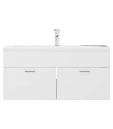 vidaXL Sink Cabinet with Built-in Basin White Engineered Wood — Size: 100 x 38.5 x 46 cm, Model: with faucet