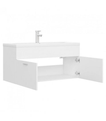 vidaXL Sink Cabinet with Built-in Basin White Engineered Wood — Size: 100 x 38.5 x 46 cm, Model: with faucet