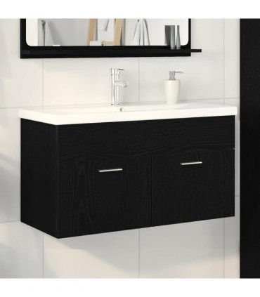 vidaXL Bathroom Cabinet Black Oak 90 x 38.5 x 46 cm Engineered Wood — Model: without faucet