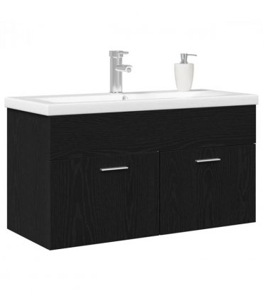 vidaXL Bathroom Cabinet Black Oak 90 x 38.5 x 46 cm Engineered Wood — Model: without faucet