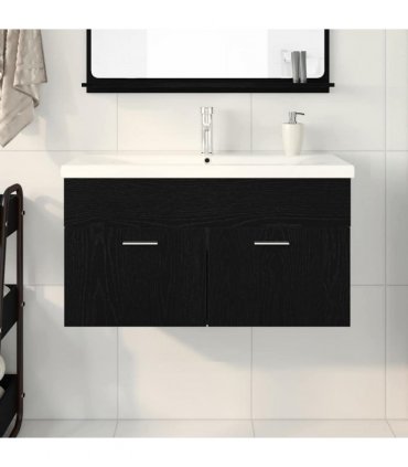 vidaXL Bathroom Cabinet Black Oak 90 x 38.5 x 46 cm Engineered Wood — Model: without faucet