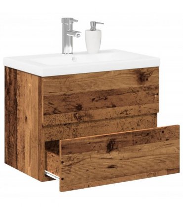vidaXL Sink Cabinet with Built-in Basin Old Wood — Size: 60 x 38.5 x 45 cm, Model: without faucet & drain
