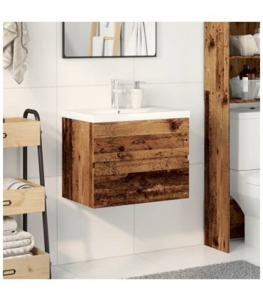 vidaXL Sink Cabinet with Built-in Basin Old Wood — Size: 60 x 38.5 x 45 cm, Model: without faucet & drain