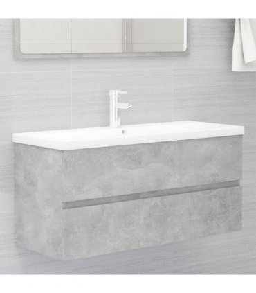 vidaXL Sink Cabinet with Built-in Basin Concrete Grey Engineered Wood — Size: 100 x 38.5 x 45 cm, Model: with faucet & drain