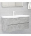 vidaXL Sink Cabinet with Built-in Basin Concrete Grey Engineered Wood — Size: 100 x 38.5 x 45 cm, Model: with faucet & drain
