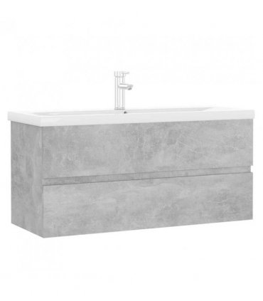 vidaXL Sink Cabinet with Built-in Basin Concrete Grey Engineered Wood — Size: 100 x 38.5 x 45 cm, Model: with faucet & drain