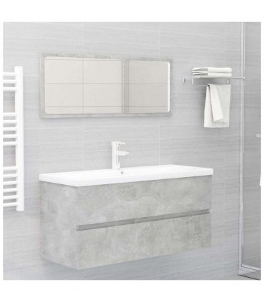 vidaXL Sink Cabinet with Built-in Basin Concrete Grey Engineered Wood — Size: 100 x 38.5 x 45 cm, Model: with faucet & drain