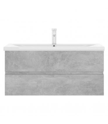 vidaXL Sink Cabinet with Built-in Basin Concrete Grey Engineered Wood — Size: 100 x 38.5 x 45 cm, Model: with faucet & drain