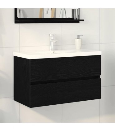 vidaXL Bathroom Sink Cabinet Black Oak 80 x 39 x 62 cm Engineered Wood — Size: 80 x 38.5 x 45 cm, Model: without faucet &drain