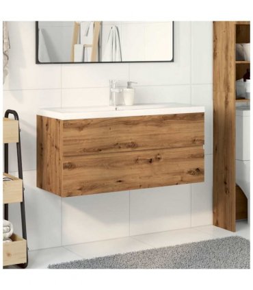 vidaXL Sink Cabinet with Built-in Basin Artisan Oak — Size: 100 x 38.5 x 45 cm, Model: without faucet & drain