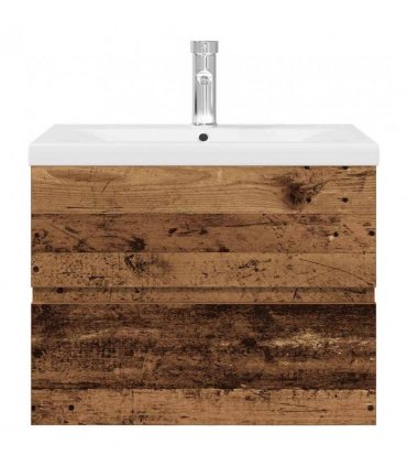 vidaXL Sink Cabinet with Built-in Basin and Faucet Old Wood — Size: 60 x 38.5 x 45 cm, Model: with faucet & drain
