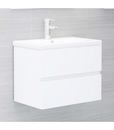 vidaXL Sink Cabinet with Built-in Basin White Engineered Wood — Size: 60 x 38.5 x 45 cm, Model: with faucet & drain