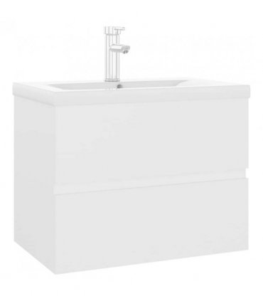 vidaXL Sink Cabinet with Built-in Basin White Engineered Wood — Size: 60 x 38.5 x 45 cm, Model: with faucet & drain