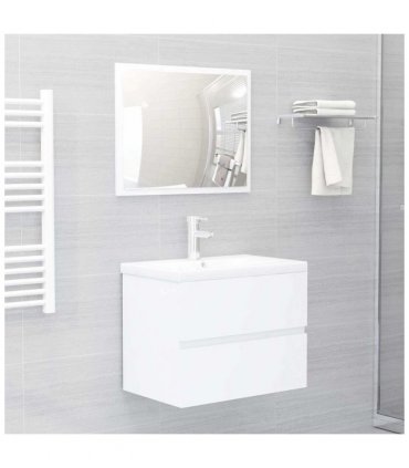 vidaXL Sink Cabinet with Built-in Basin White Engineered Wood — Size: 60 x 38.5 x 45 cm, Model: with faucet & drain
