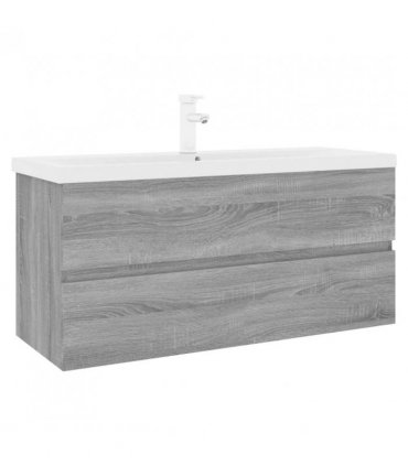 vidaXL Sink Cabinet with Built-in Basin Grey Sonoma Engineered Wood — Size: 100 x 38.5 x 45 cm, Model: with faucet & drain