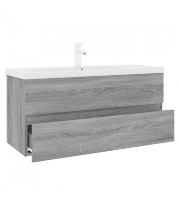 vidaXL Sink Cabinet with Built-in Basin Grey Sonoma Engineered Wood — Size: 100 x 38.5 x 45 cm, Model: with faucet & drain