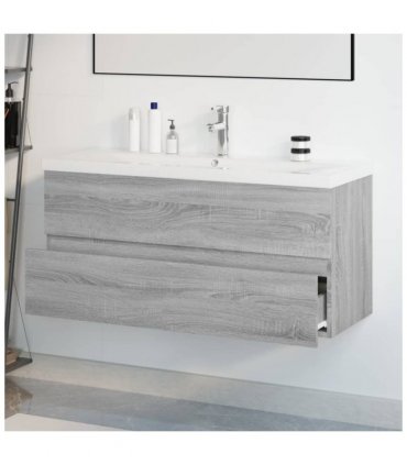 vidaXL Sink Cabinet with Built-in Basin Grey Sonoma Engineered Wood — Size: 100 x 38.5 x 45 cm, Model: with faucet & drain