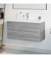 vidaXL Sink Cabinet with Built-in Basin Grey Sonoma Engineered Wood — Size: 90 x 38.5 x 45 cm, Model: with faucet & drain