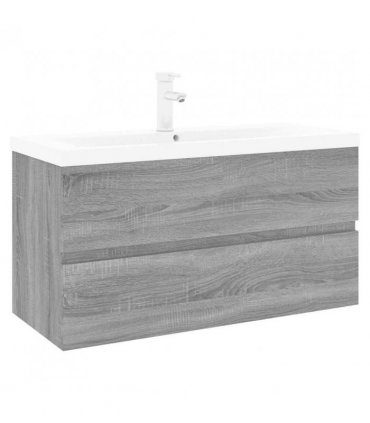 vidaXL Sink Cabinet with Built-in Basin Grey Sonoma Engineered Wood — Size: 90 x 38.5 x 45 cm, Model: with faucet & drain