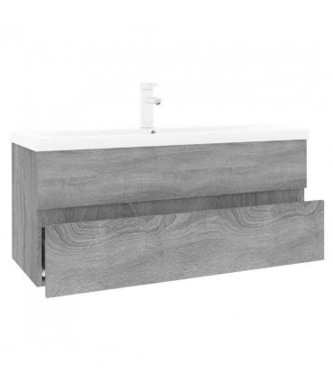 vidaXL Sink Cabinet with Built-in Basin Grey Sonoma Engineered Wood — Size: 100 x 38.5 x 45 cm, Model: without faucet & drain