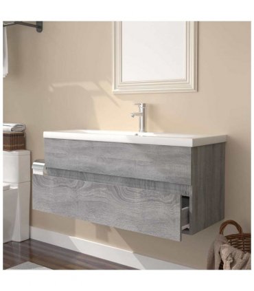 vidaXL Sink Cabinet with Built-in Basin Grey Sonoma Engineered Wood — Size: 100 x 38.5 x 45 cm, Model: without faucet & drain