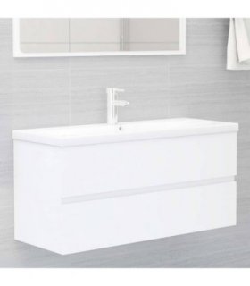 vidaXL Sink Cabinet with Built-in Basin White Engineered Wood — Size: 100 x 38.5 x 45 cm, Model: with faucet & drain