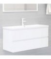 vidaXL Sink Cabinet with Built-in Basin White Engineered Wood — Size: 100 x 38.5 x 45 cm, Model: with faucet & drain