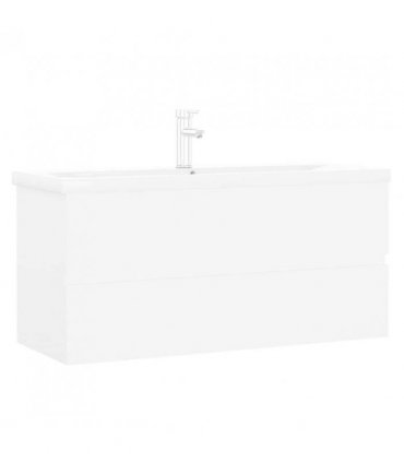 vidaXL Sink Cabinet with Built-in Basin White Engineered Wood — Size: 100 x 38.5 x 45 cm, Model: with faucet & drain