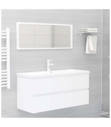 vidaXL Sink Cabinet with Built-in Basin White Engineered Wood — Size: 100 x 38.5 x 45 cm, Model: with faucet & drain